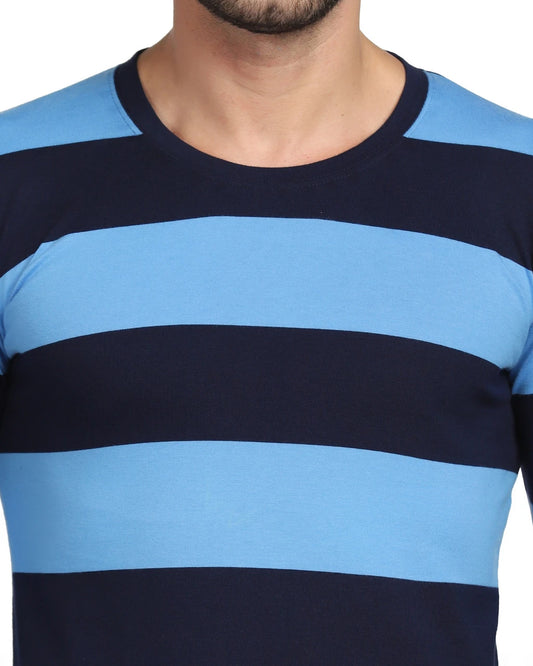 Full Sleeve Blue Striped Cotton T Shirt
