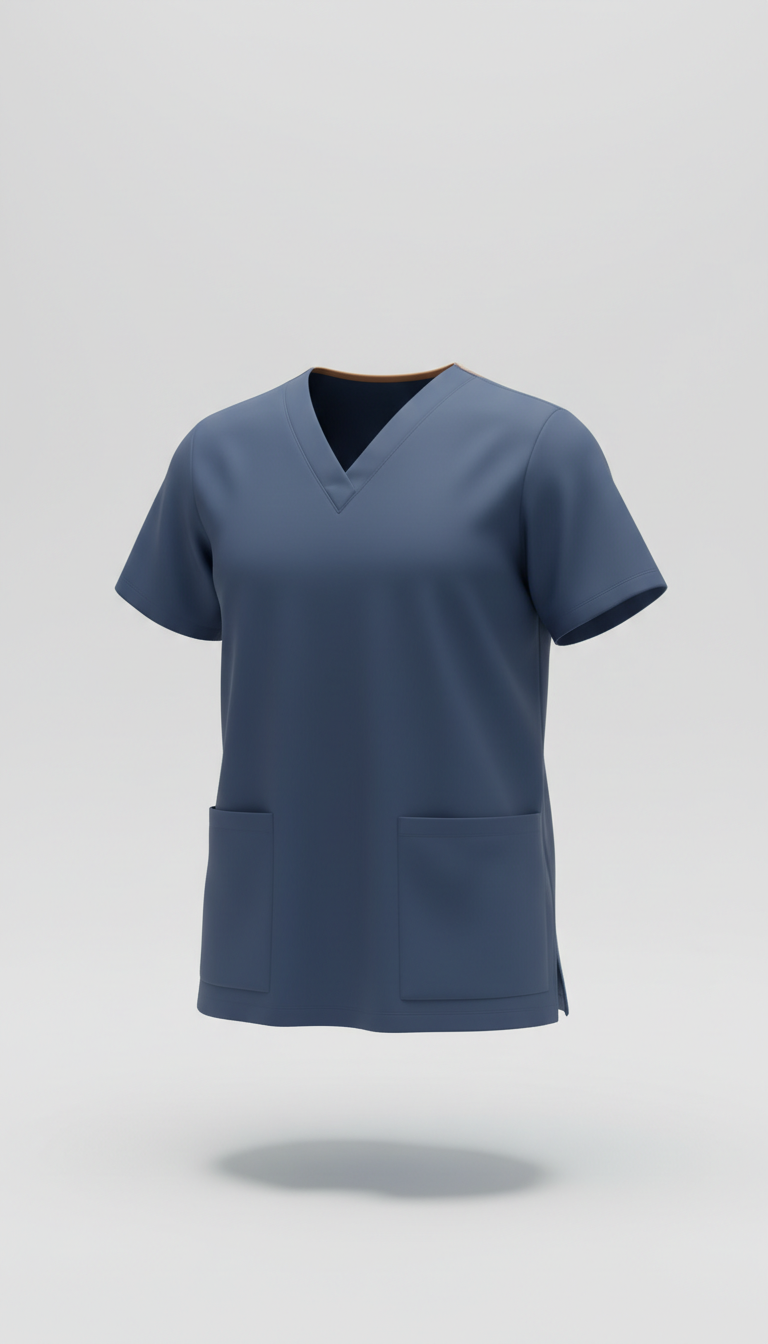 Steel blue medical scrub top technical fabric