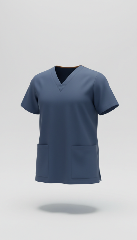 Steel blue medical scrub top technical fabric