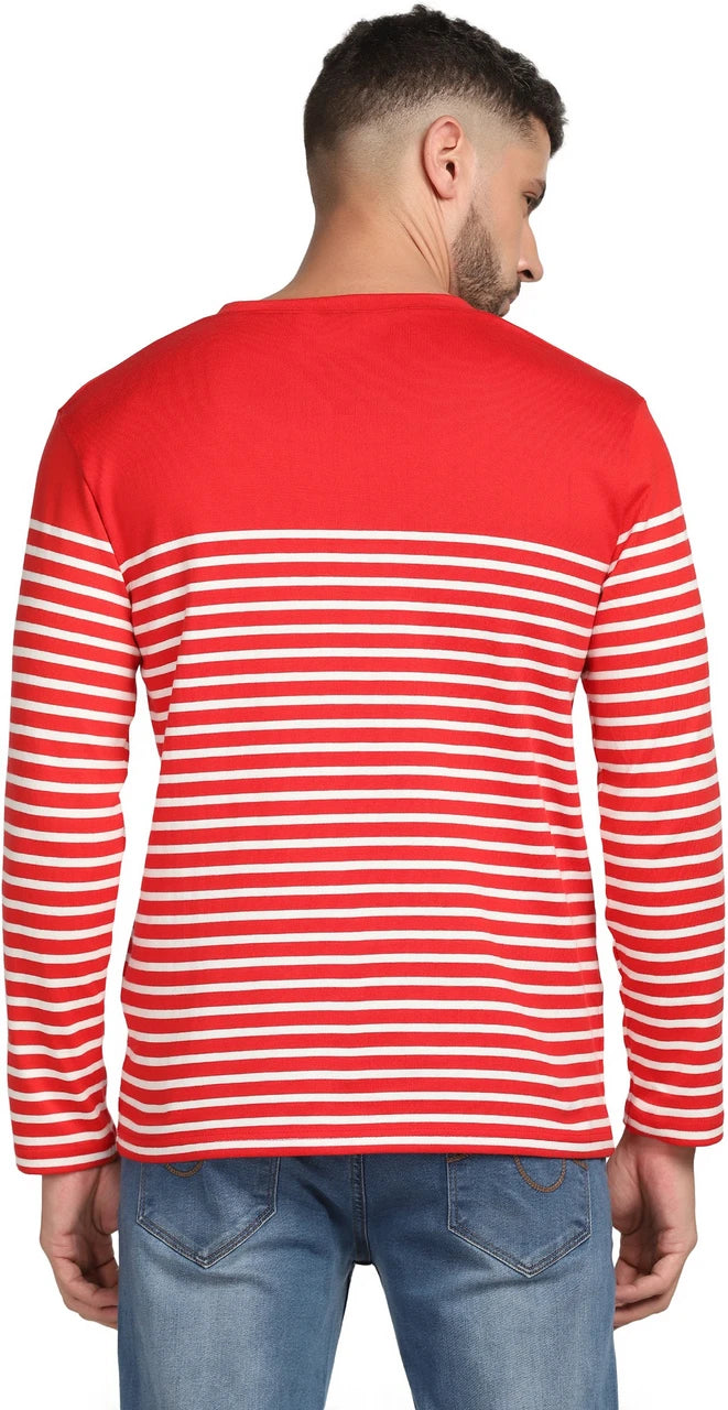 Red and White Striped Cotton Rib T‑Shirt
