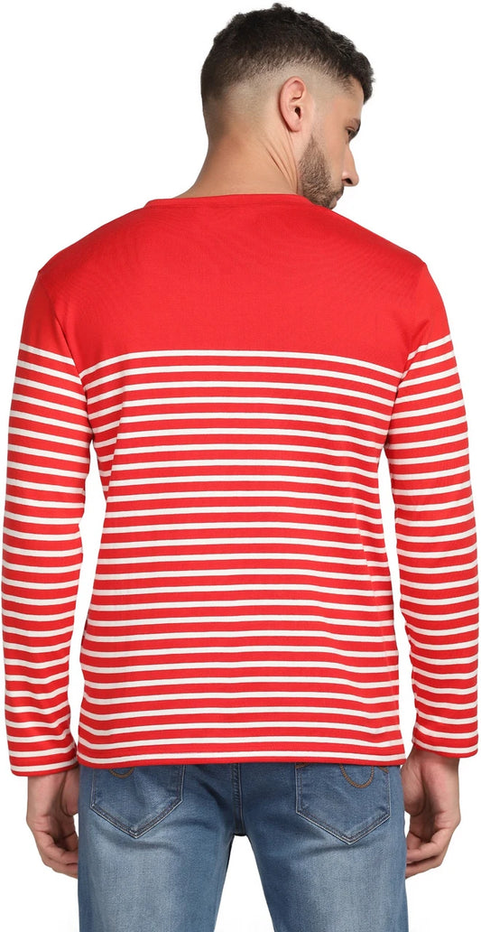 Red and White Striped Cotton Rib T‑Shirt