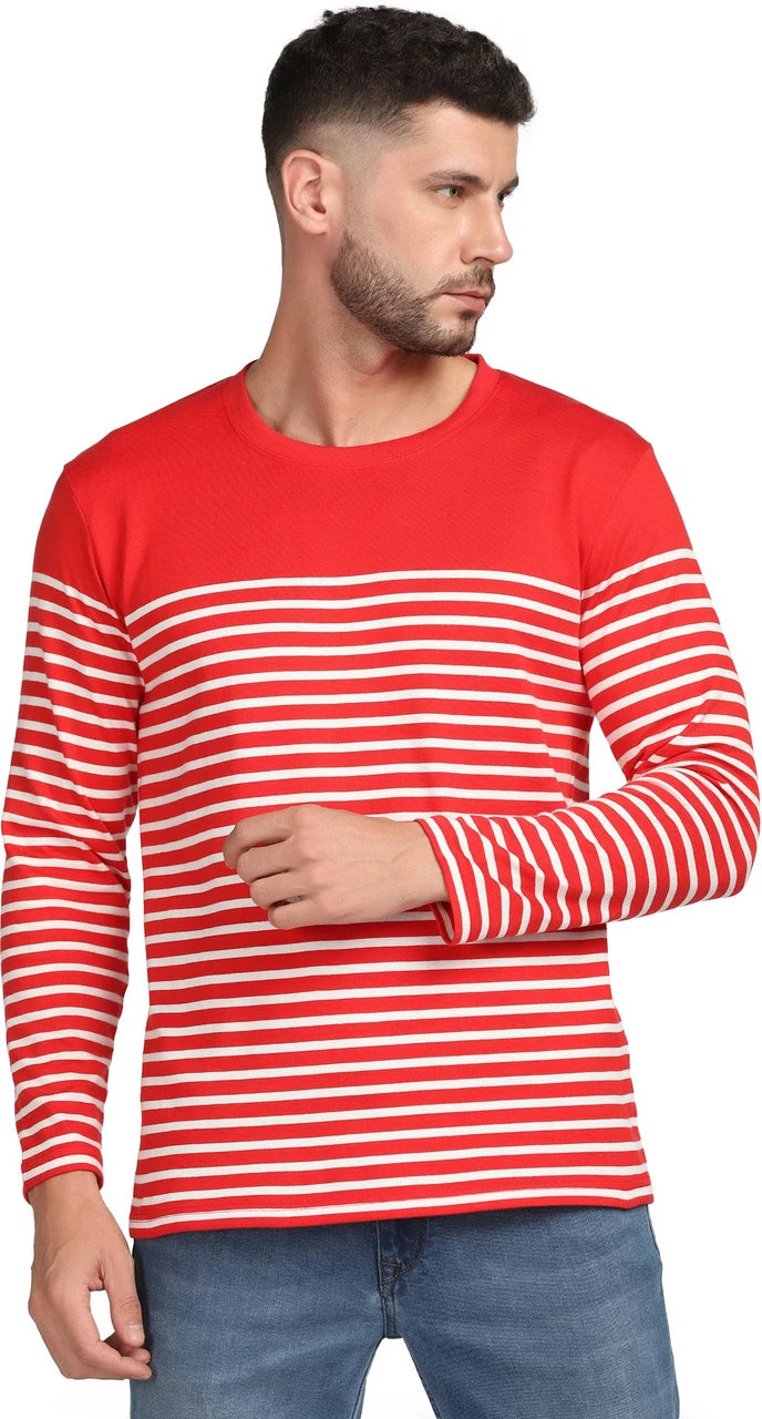 Red and White Striped Cotton Rib T‑Shirt