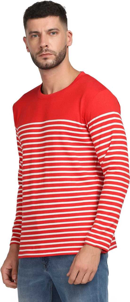Red and White Striped Cotton Rib T‑Shirt
