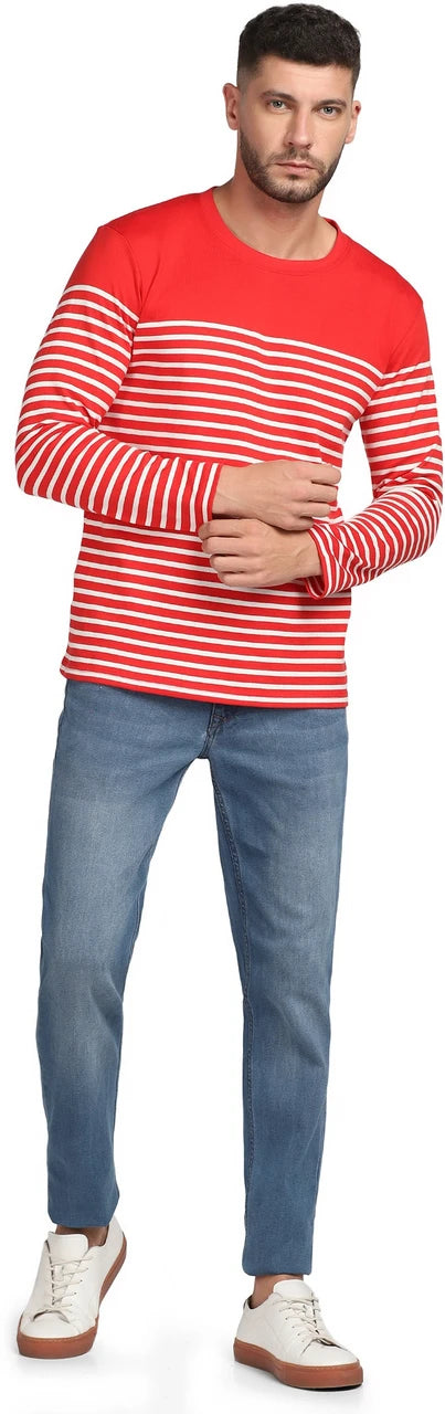 Red and White Striped Cotton Rib T‑Shirt