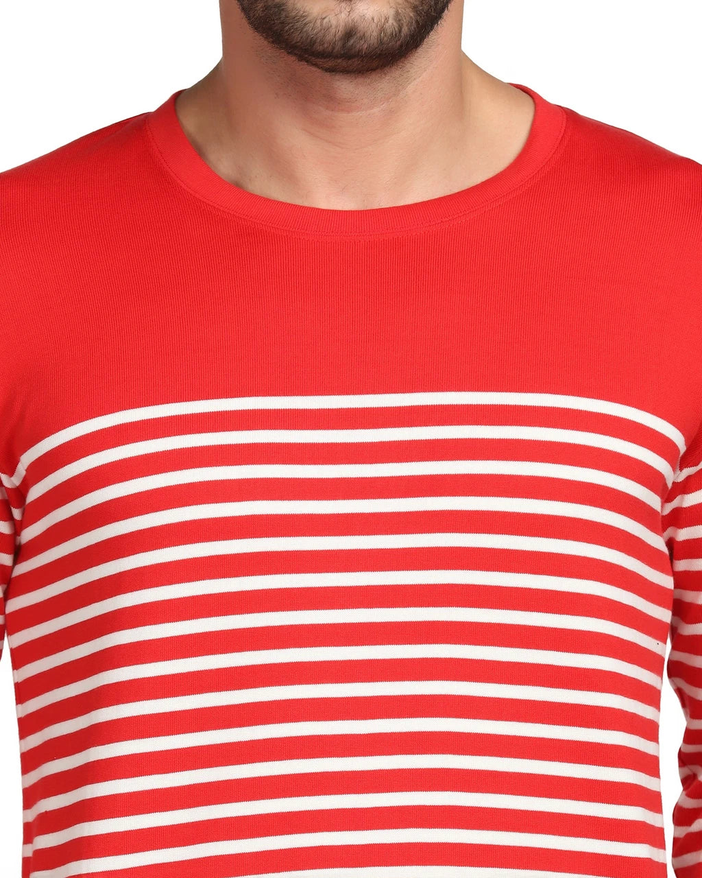 Red and White Striped Cotton Rib T‑Shirt