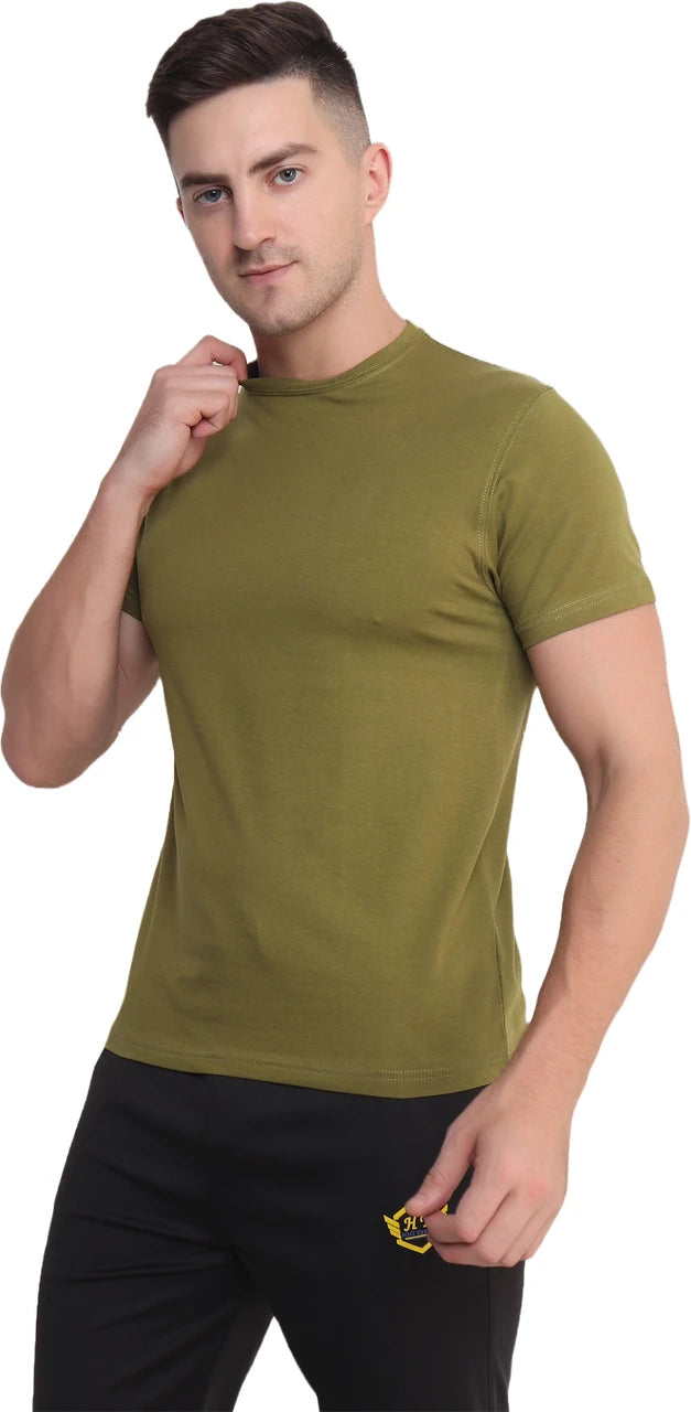 Olive Green Cotton Lycra T‑Shirt