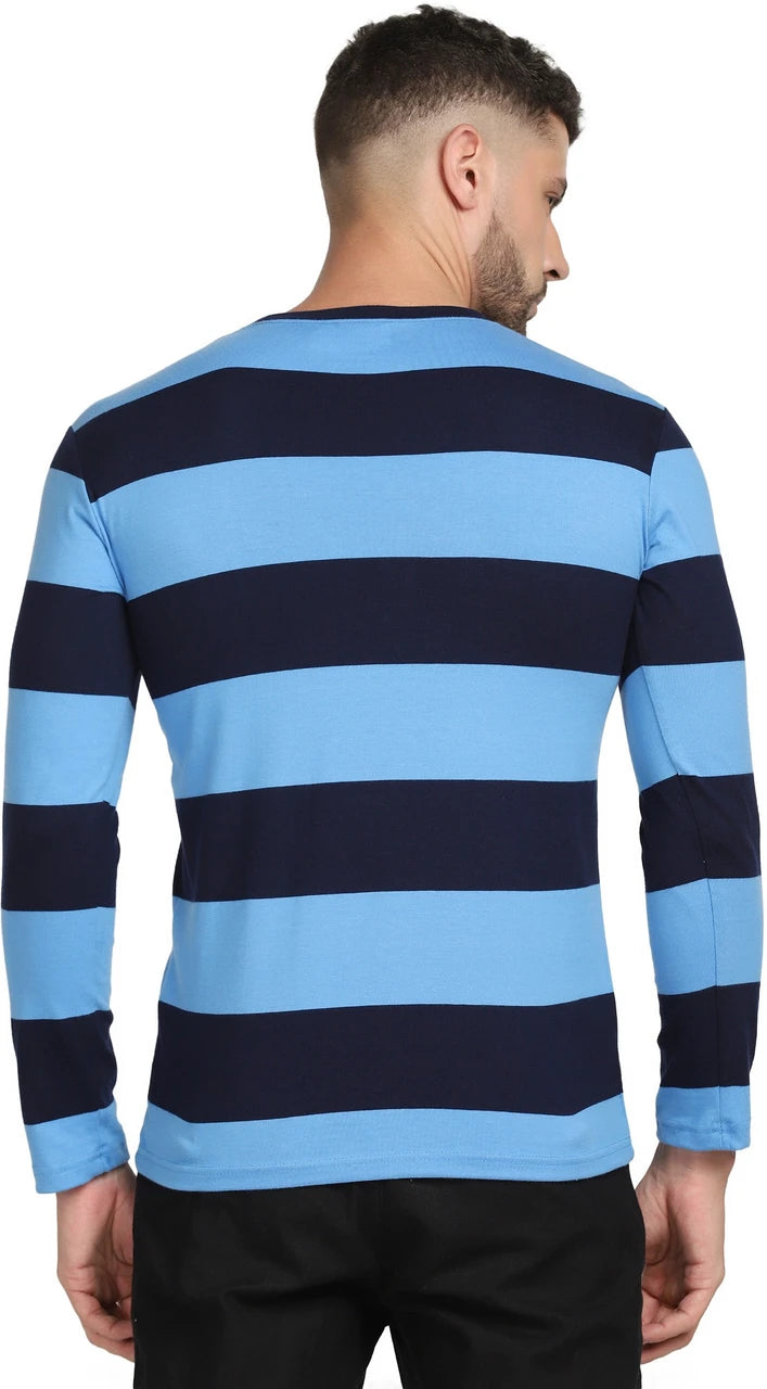 Full Sleeve Blue Striped Cotton T Shirt