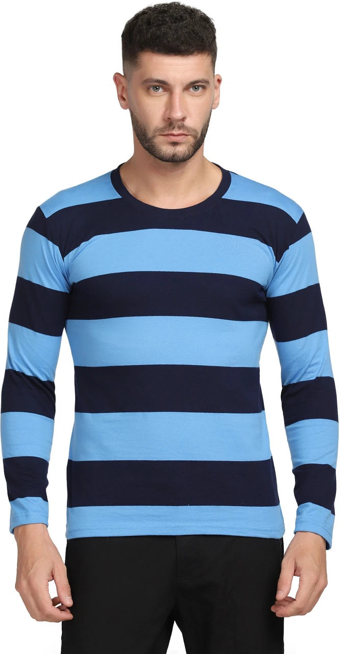 Full Sleeve Blue Striped Cotton T Shirt