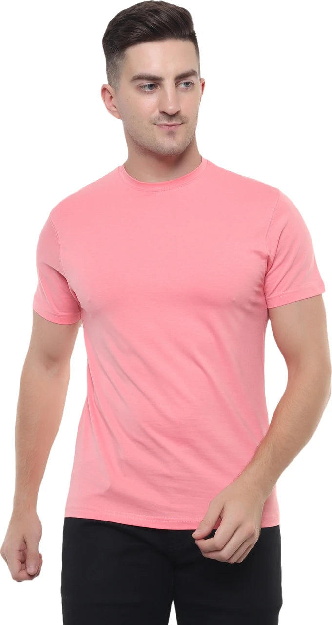 Pink Cotton Round Neck  T‑Shirt
