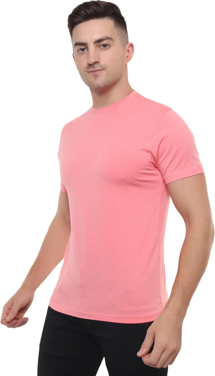 Pink Cotton Round Neck  T‑Shirt