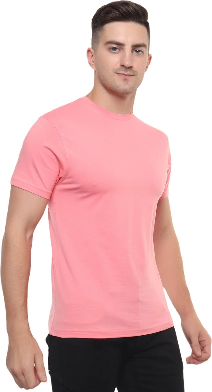 Pink Cotton Round Neck  T‑Shirt