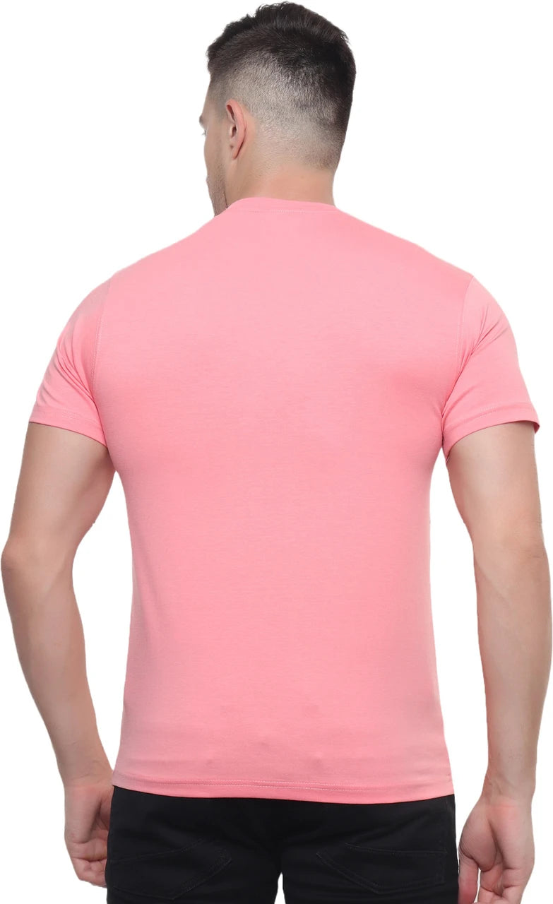 Pink Cotton Round Neck  T‑Shirt