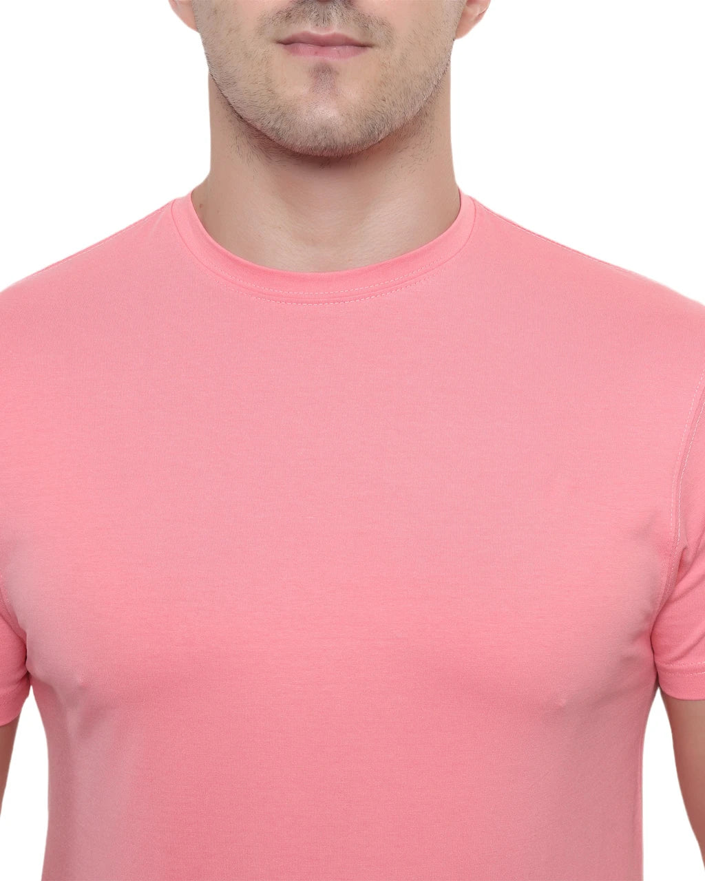Pink Cotton Round Neck  T‑Shirt