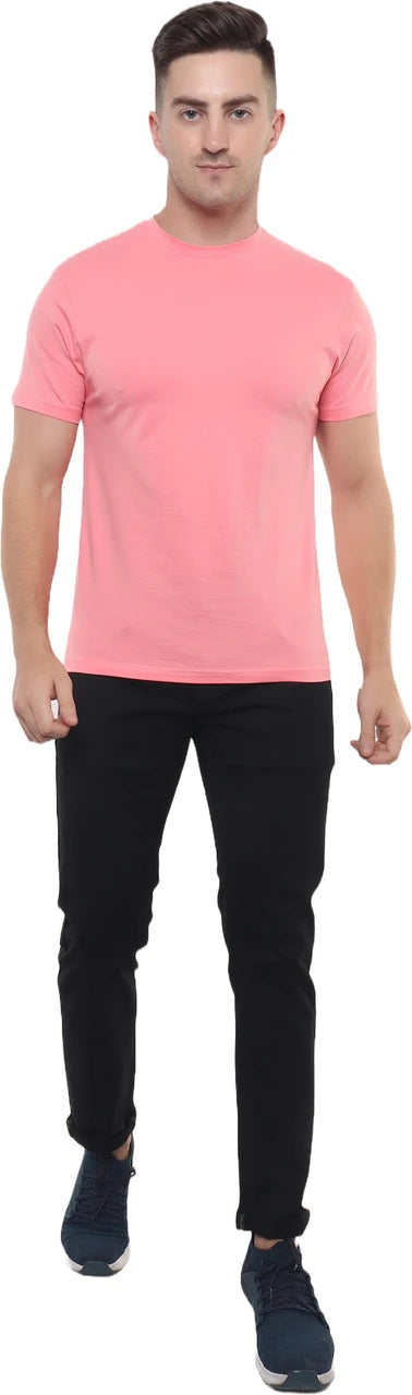 Pink Cotton Round Neck  T‑Shirt