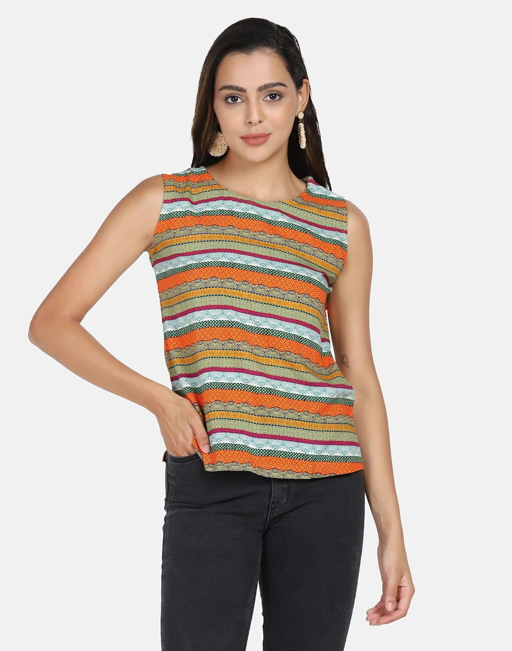 Printed Sleeveless Rayon Top