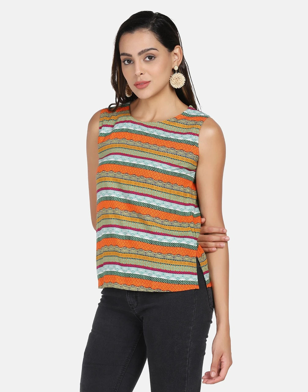 Printed Sleeveless Rayon Top