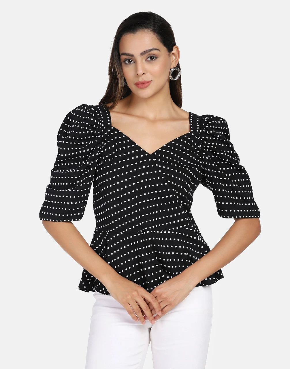 Stylish Polka Dot Black Top