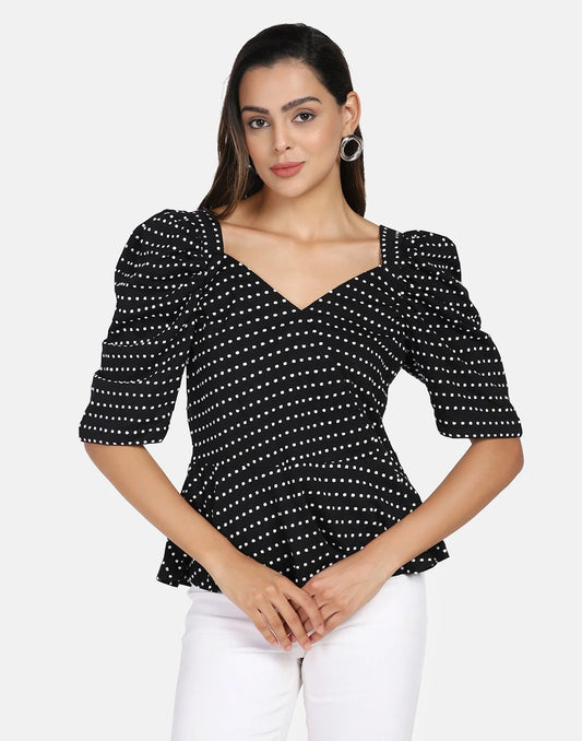 Stylish Polka Dot Black Top