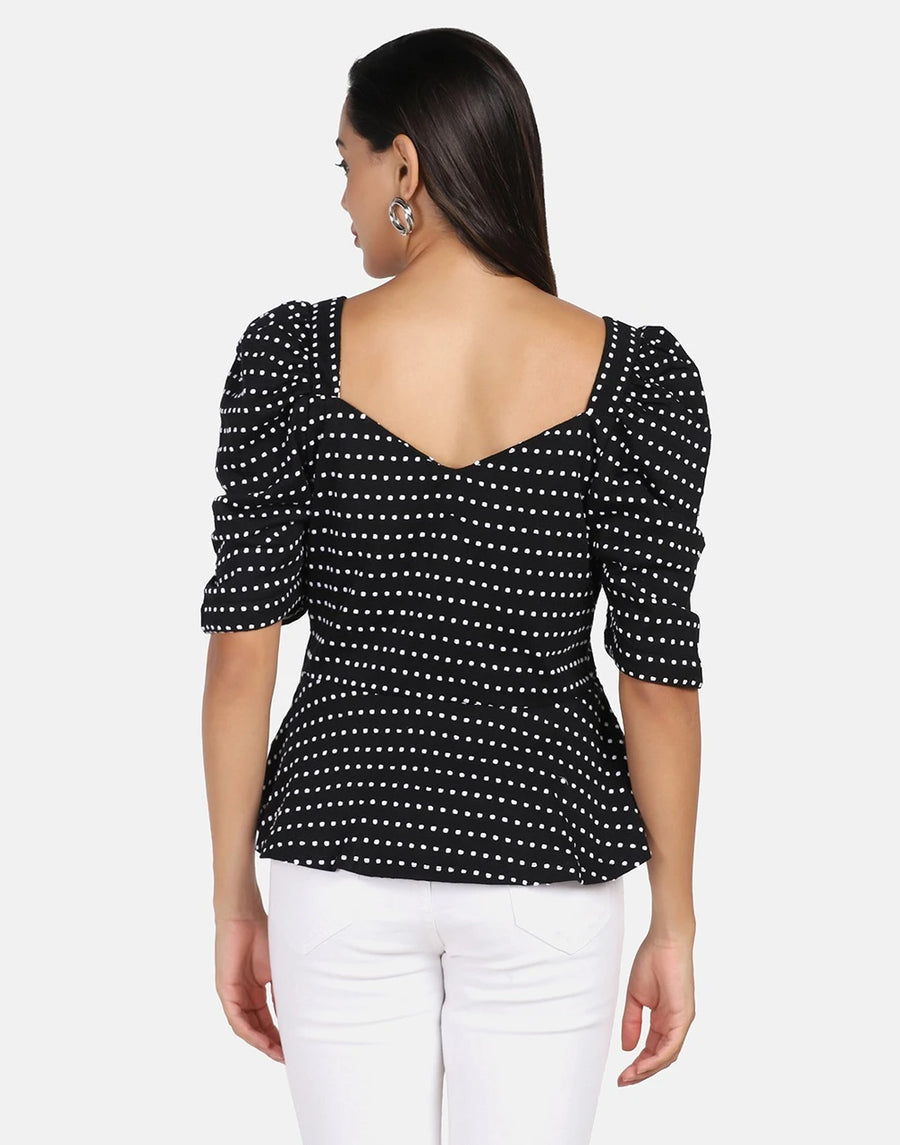 Stylish Polka Dot Black Top