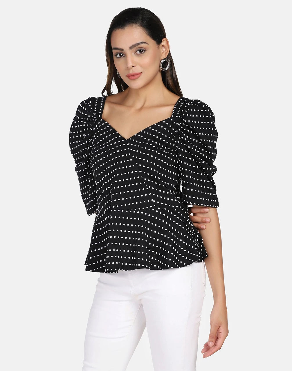 Stylish Polka Dot Black Top