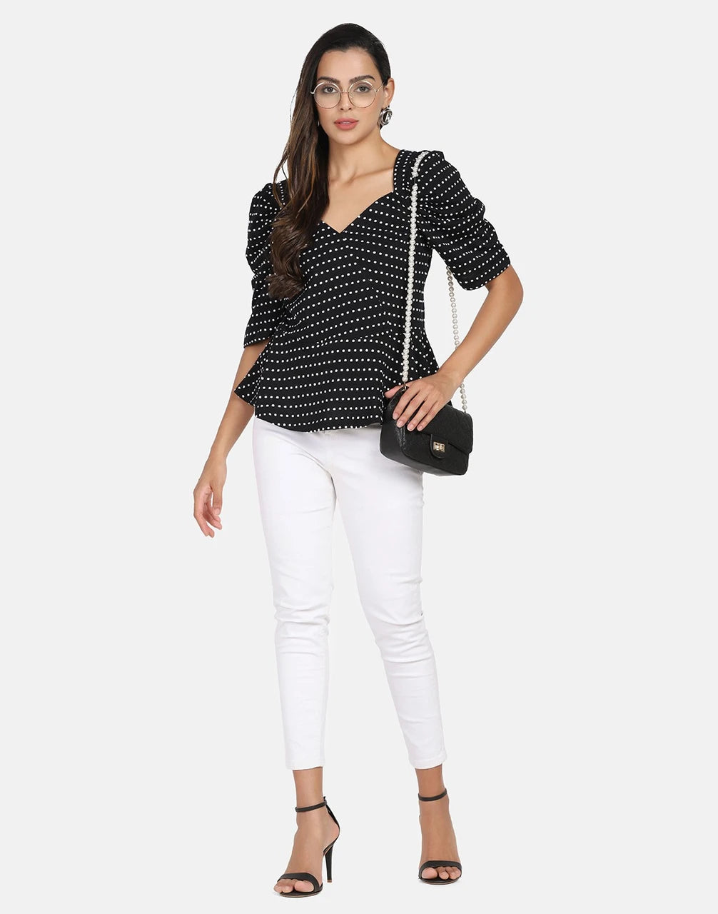 Stylish Polka Dot Black Top
