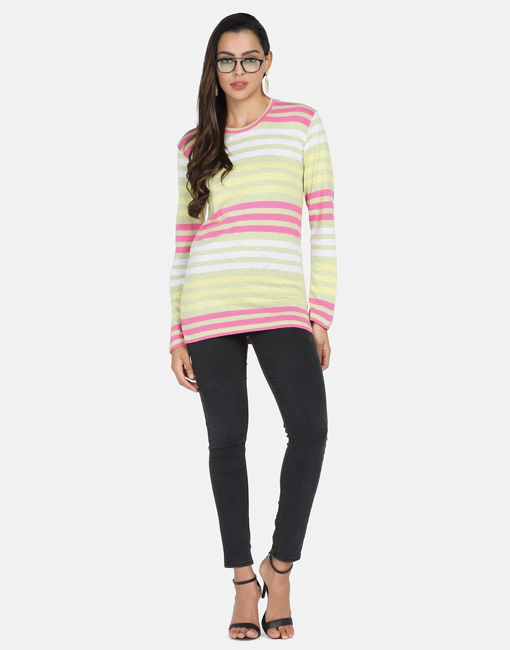 Multi-Color Striped Full-Sleeve Cotton T-Shirt