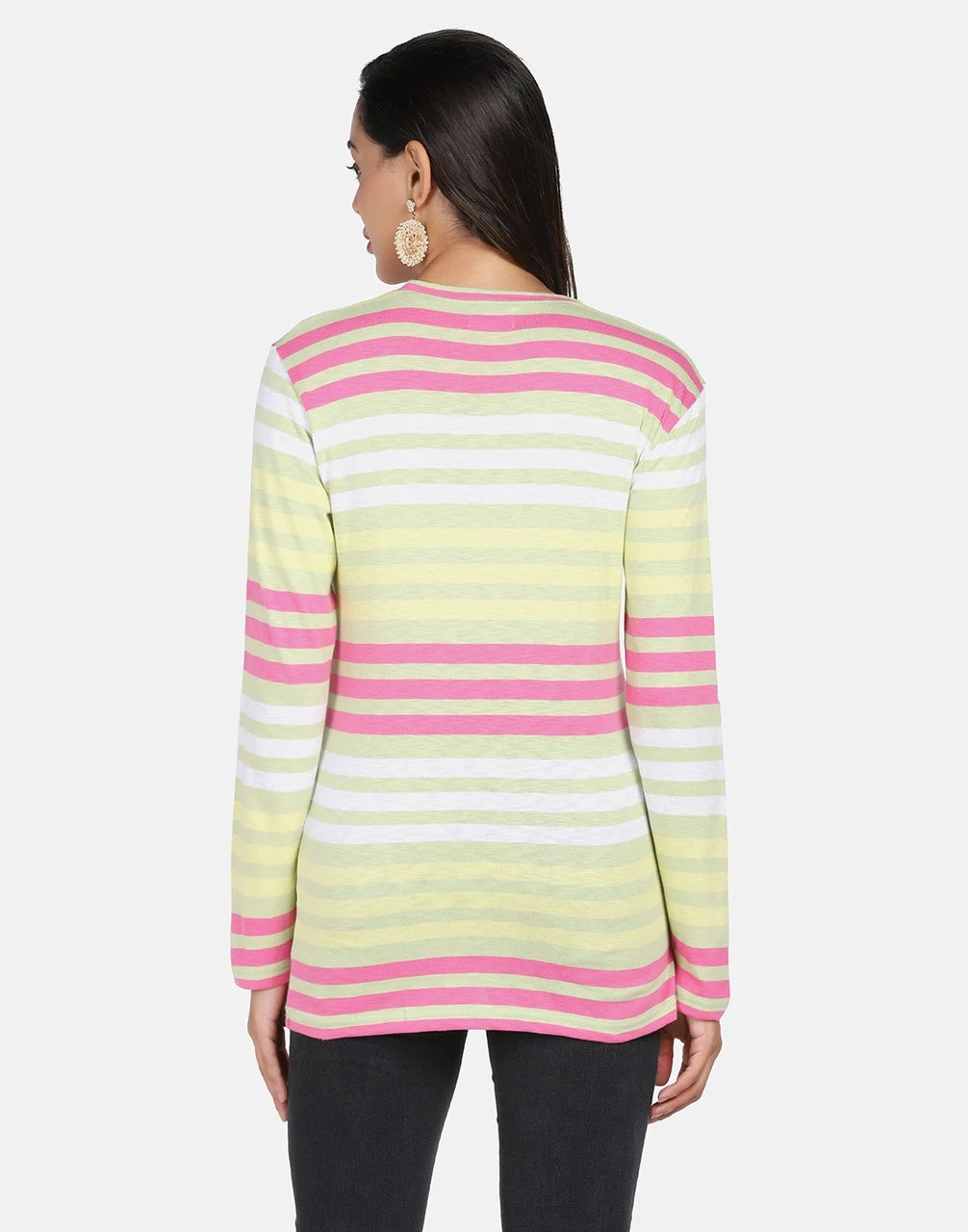 Multi-Color Striped Full-Sleeve Cotton T-Shirt