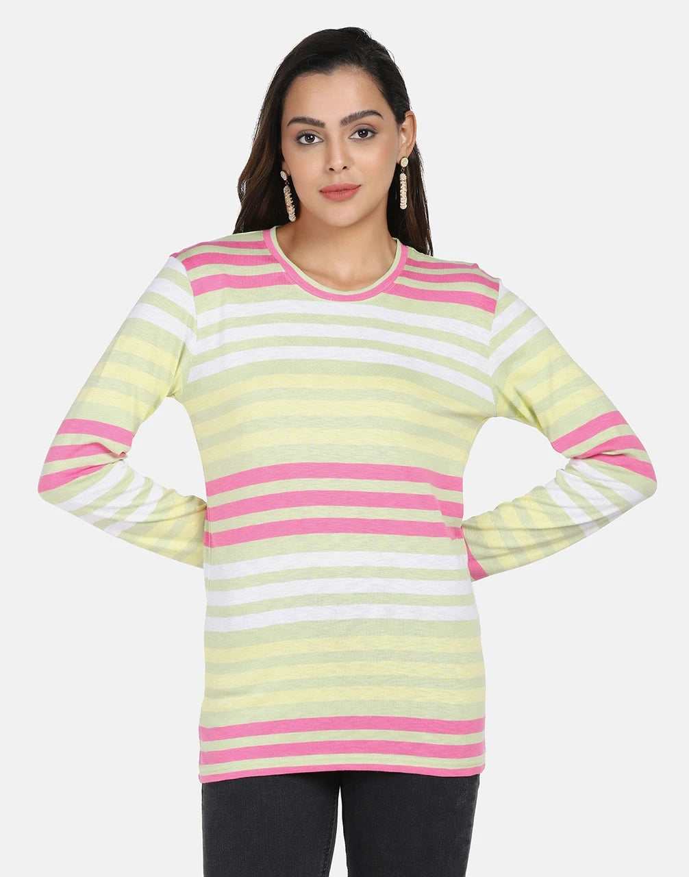 Multi-Color Striped Full-Sleeve Cotton T-Shirt