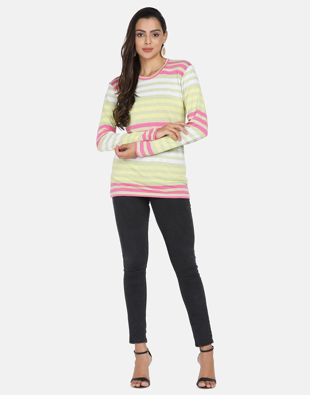 Multi-Color Striped Full-Sleeve Cotton T-Shirt