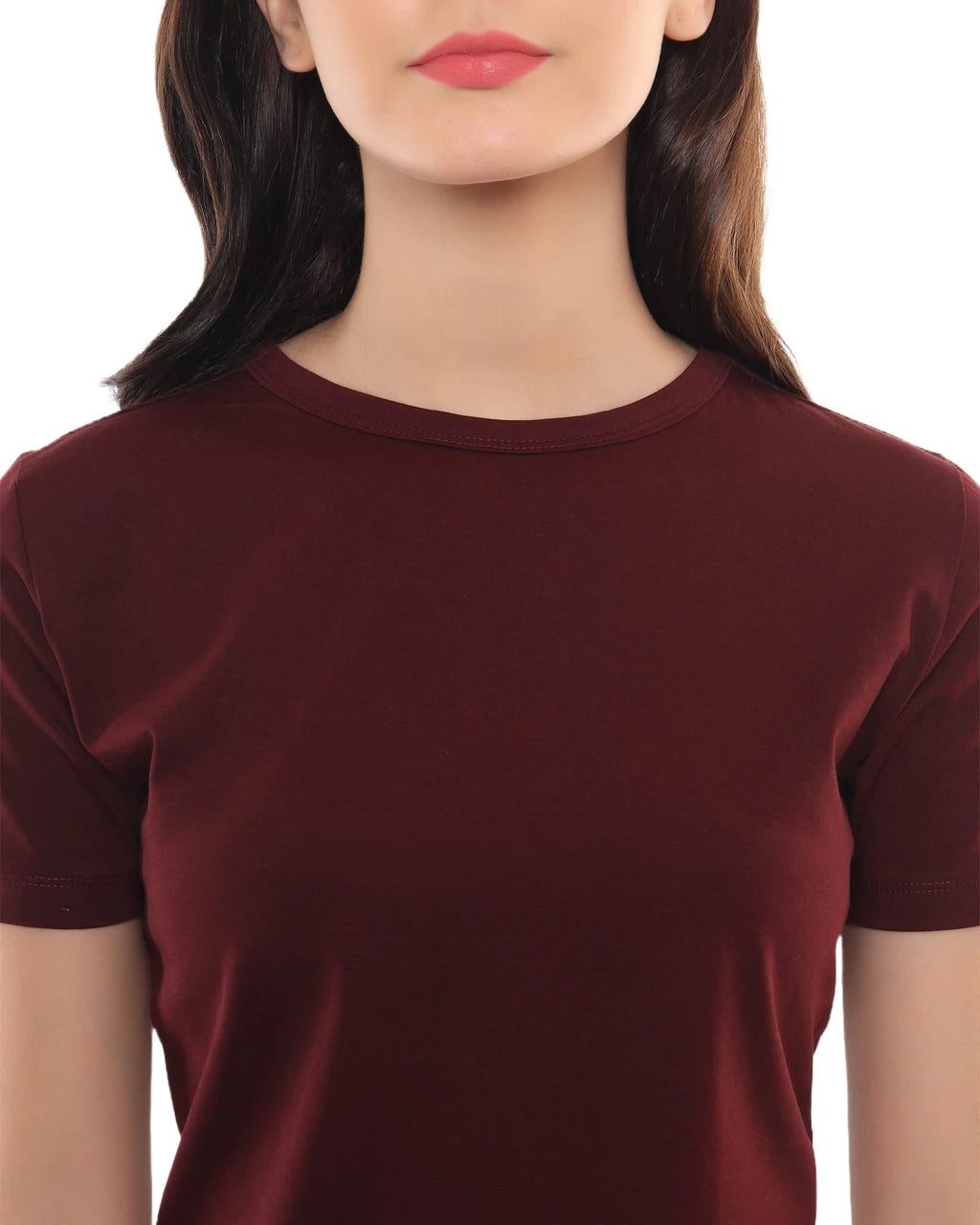 Solid Wine Round Neck Cotton Lycra T-Shirt
