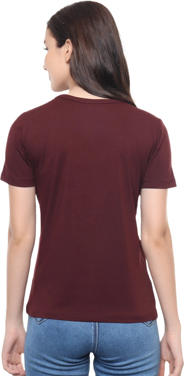 Solid Wine Round Neck Cotton Lycra T-Shirt